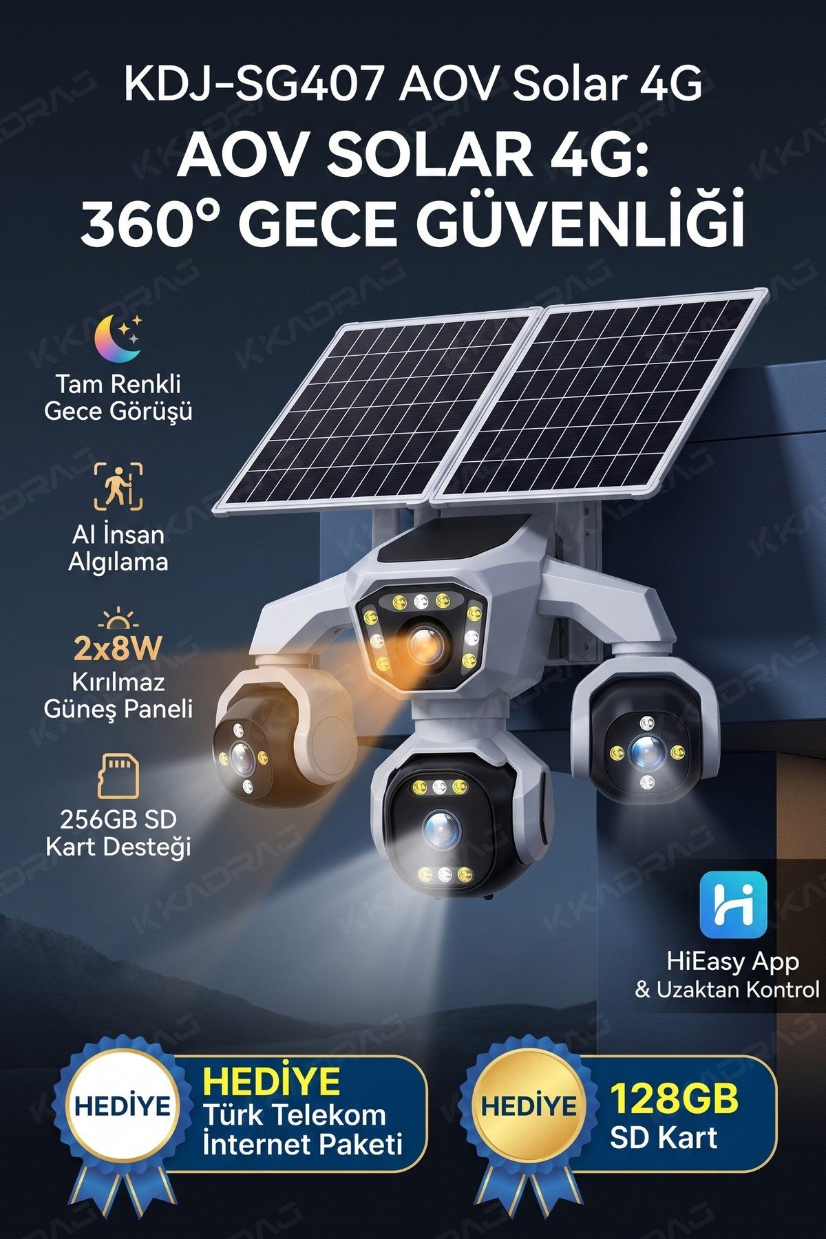 Kadraj 4 Kameralı - Solar Panelli 16000 Mah. TURK TELEKOM Yıllık Hat - 20MP Güvenlik Kamerası TT20 - görsel 16