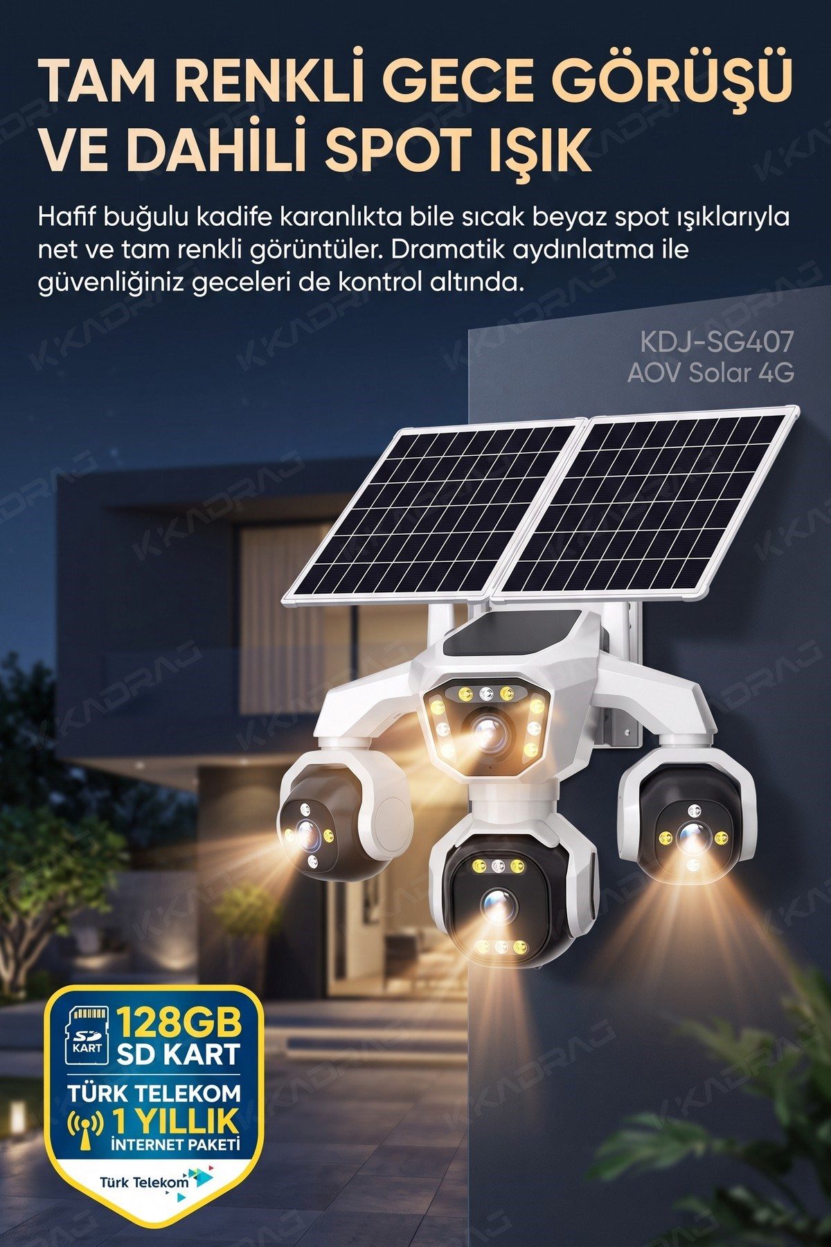 Kadraj 4 Kameralı - Solar Panelli 16000 Mah. TURK TELEKOM Yıllık Hat - 20MP Güvenlik Kamerası TT20 - görsel 12