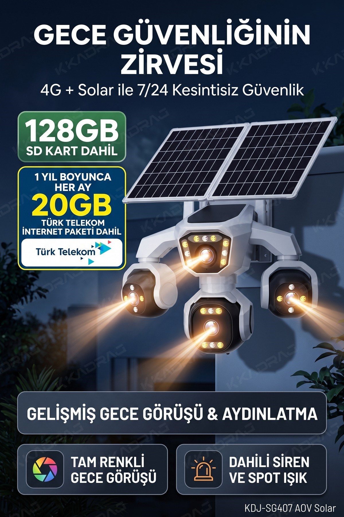 Kadraj 4 Kameralı - Solar Panelli 16000 Mah. TURK TELEKOM Yıllık Hat - 20MP Güvenlik Kamerası TT20 - görsel 4