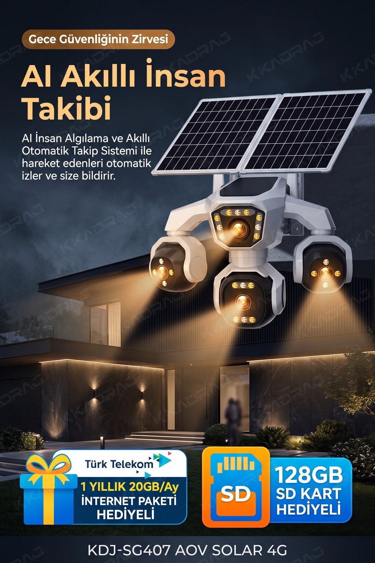 Kadraj 4 Kameralı - Solar Panelli 16000 Mah. TURK TELEKOM Yıllık Hat - 20MP Güvenlik Kamerası TT20 - görsel 4