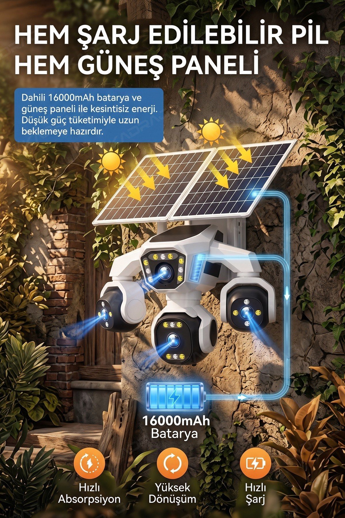 Kadraj 4 Kameralı - Solar Panelli 16000 Mah. Turkcell Yıllık Hat 20MP Güvenlik Kamerası YapayZeka Tc25 - görsel 10