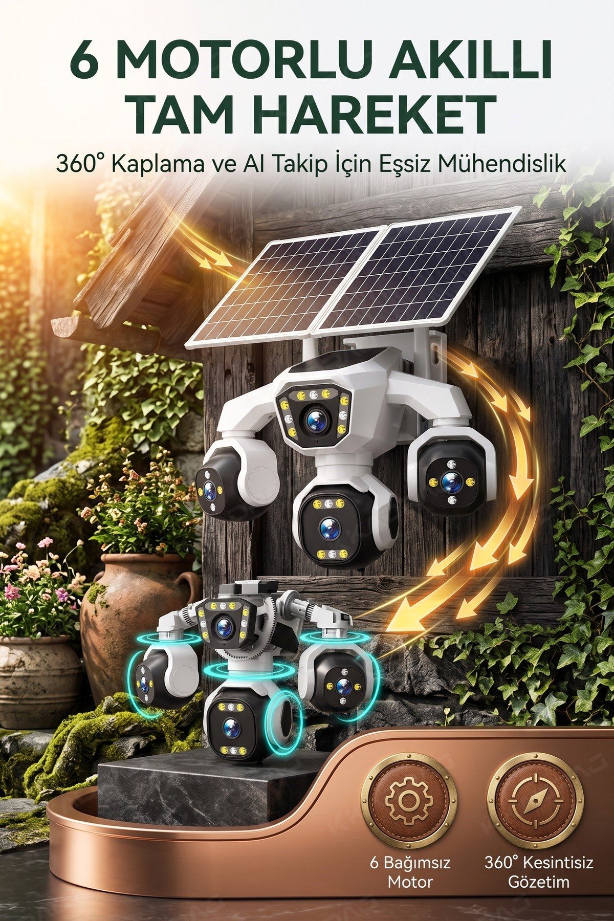 Kadraj 4 Kameralı - Solar Panelli 16000 Mah. Turkcell Yıllık Hat 20MP Güvenlik Kamerası YapayZeka Tc25 - görsel 7