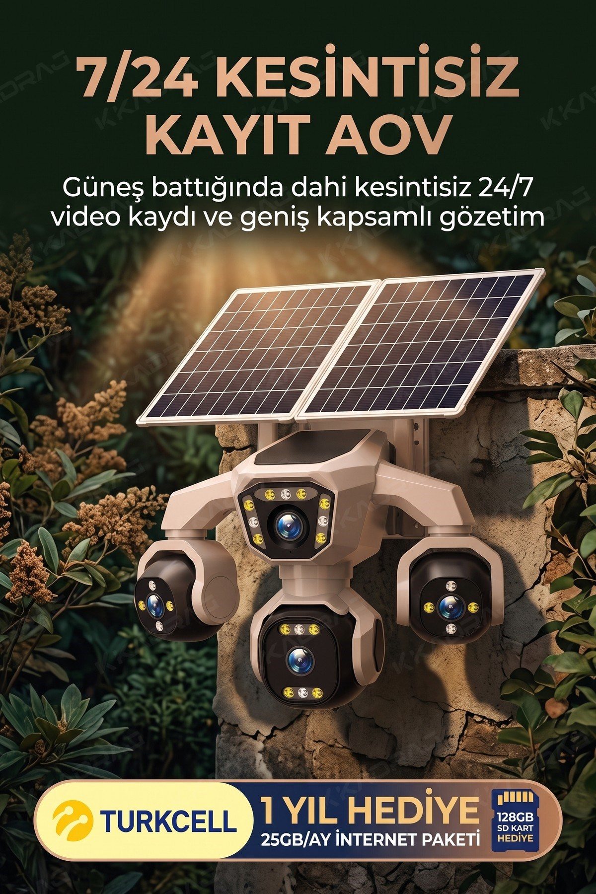 Kadraj 4 Kameralı - Solar Panelli 16000 Mah. Turkcell Yıllık Hat 20MP Güvenlik Kamerası YapayZeka Tc25 - görsel 12
