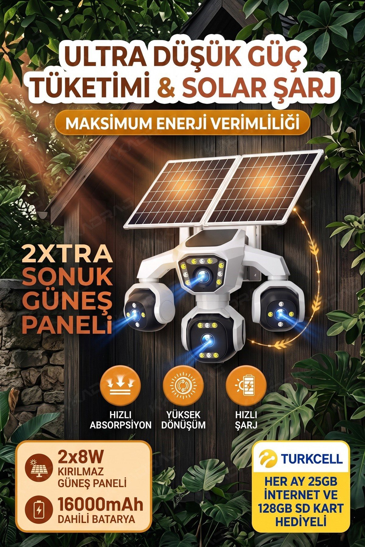Kadraj 4 Kameralı - Solar Panelli 16000 Mah. Turkcell Yıllık Hat 20MP Güvenlik Kamerası YapayZeka Tc25 - görsel 4