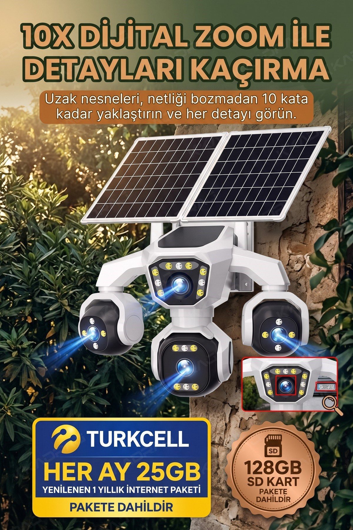 Kadraj 4 Kameralı - Solar Panelli 16000 Mah. Turkcell Yıllık Hat 20MP Güvenlik Kamerası YapayZeka Tc25 - görsel 14