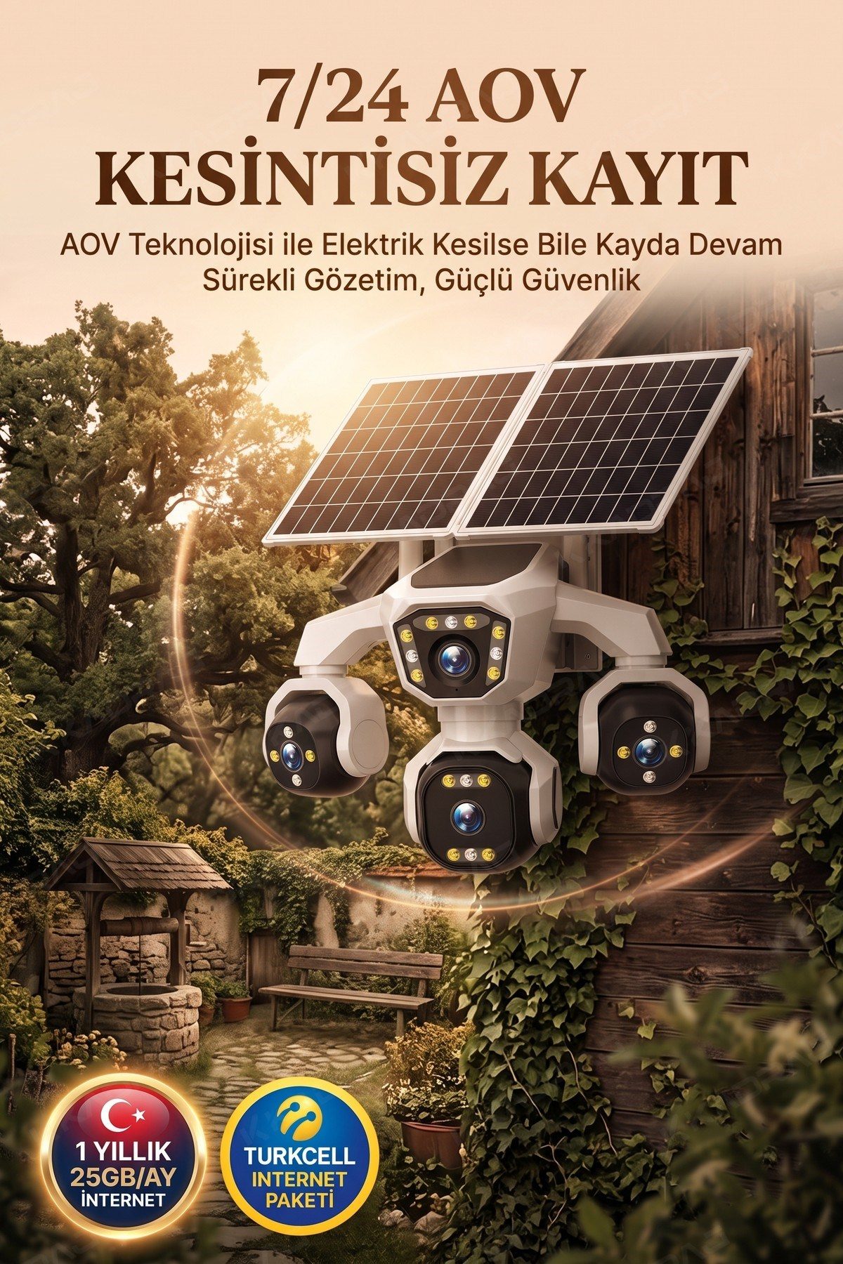 Kadraj 4 Kameralı - Solar Panelli 16000 Mah. Turkcell Yıllık Hat 20MP Güvenlik Kamerası YapayZeka Tc25 - görsel 15