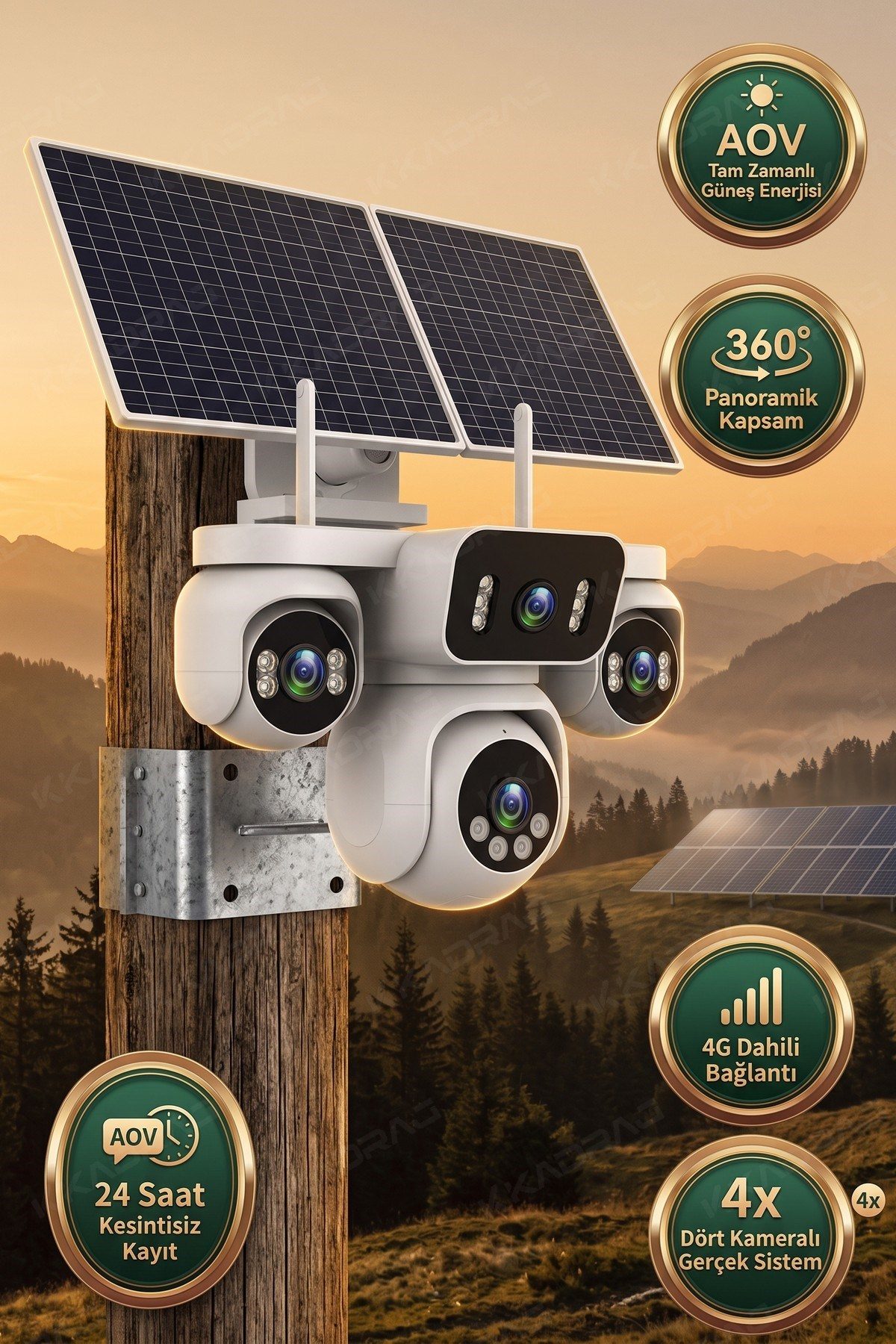 Kadraj 4 Kameralı Solar Panelli Güneş Enerjili Uzaktan Kontrol ,7/24 Aralıksız kayıt, 2 Solar Panel,AI - görsel 14