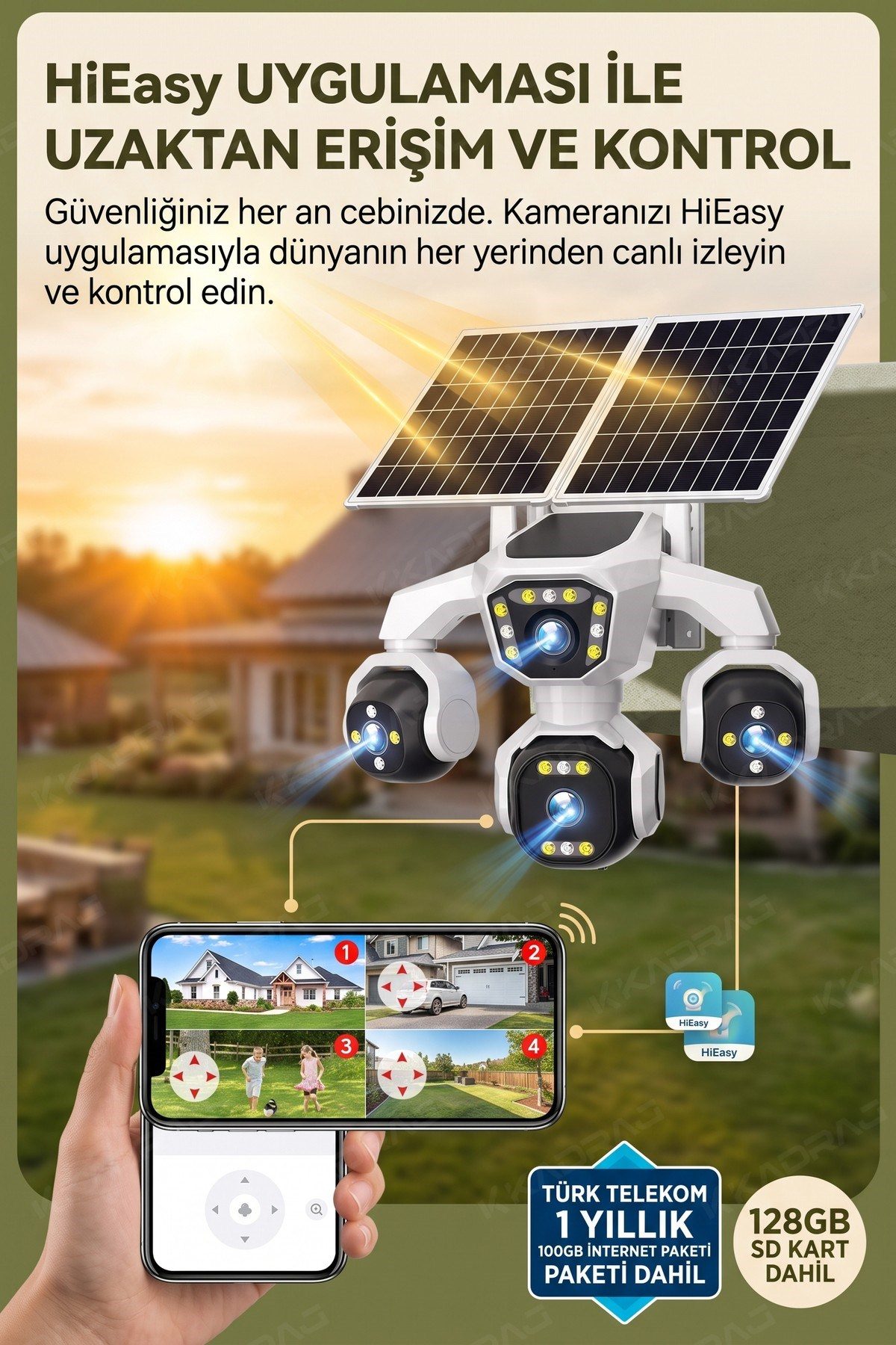 Kadraj 4 Kameralı - Solar Panelli TURK TELEKOM Yıllık Hat HER AY 100GB Yapay Zeka TT100 - görsel 15