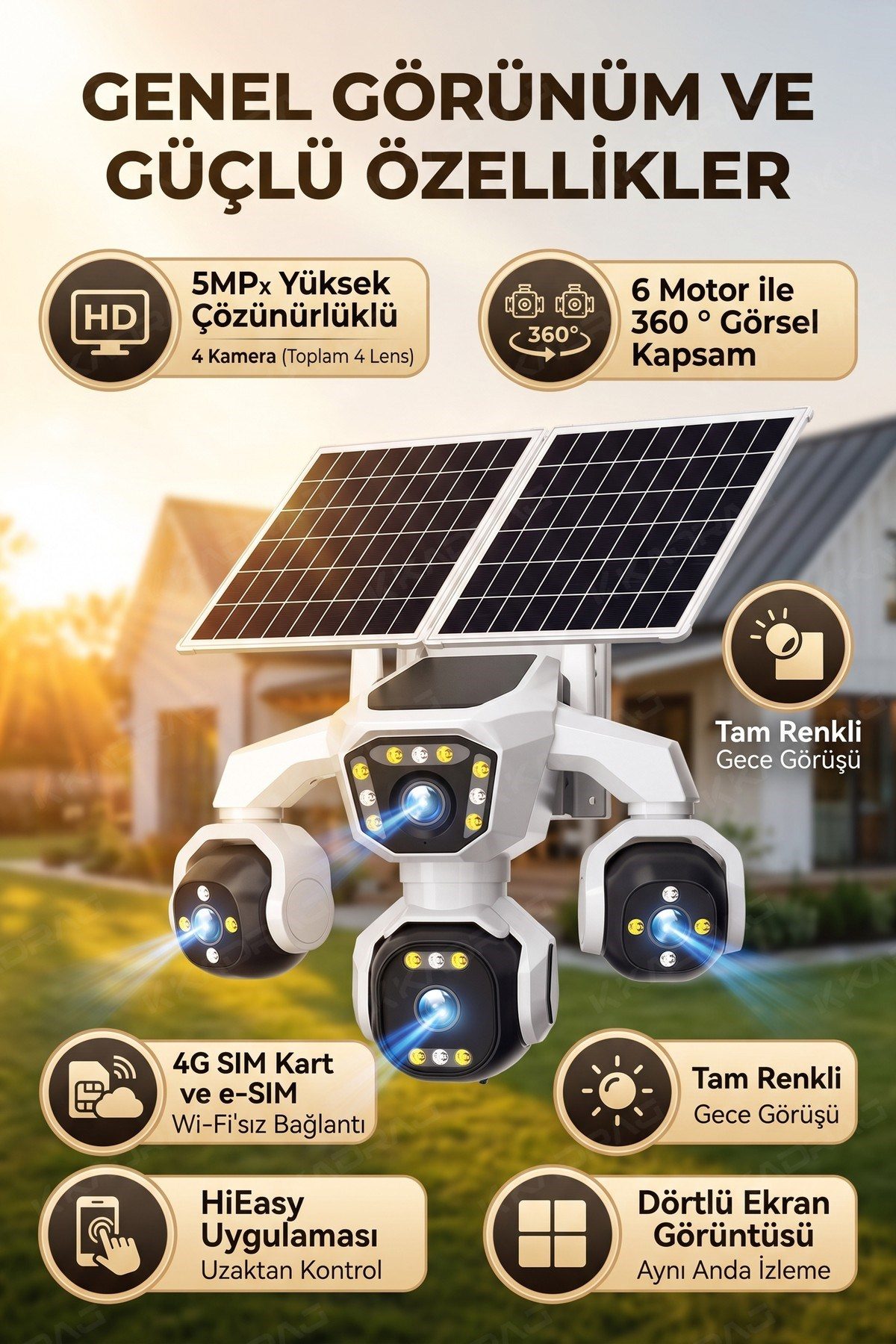 Kadraj 4 Kameralı - Solar Panelli TURK TELEKOM Yıllık Hat HER AY 100GB Yapay Zeka TT100 - görsel 9