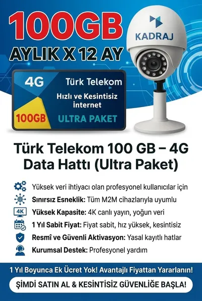 TURK TELEKOM 4G KAMERALARA ÖZEL TURK TELEKOM DATA SIM KART HATTI 100GB
