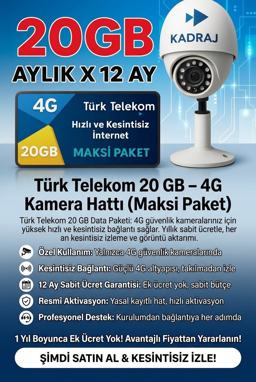TURK TELEKOM 4G KAMERALARA ÖZEL TURK TELEKOM DATA SIM KART HATTI 20GB