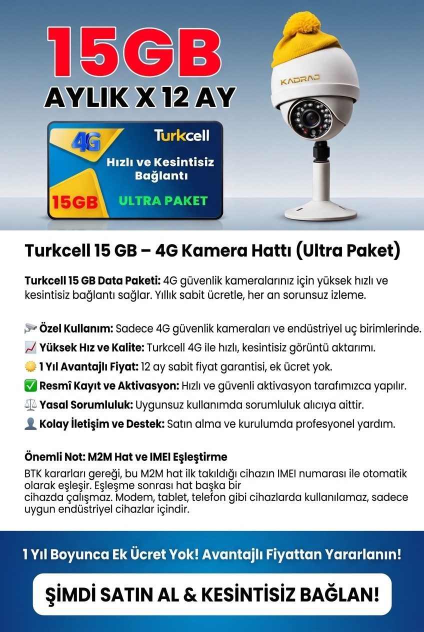 4G KAMERALARA ÖZEL TURKCELL DATA SIM KART HATTI (15GB/AY) - ULTRA PAKET
