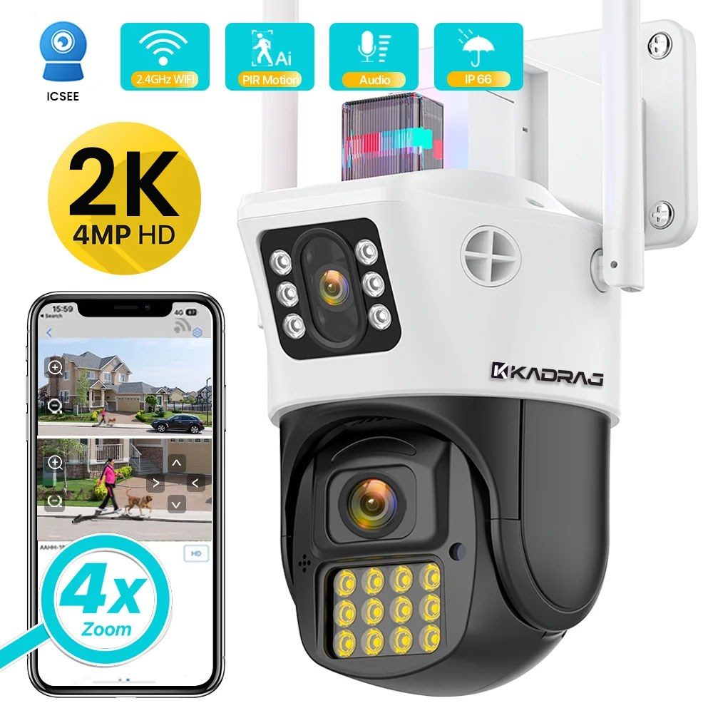 Kadraj 4MP HD WIFI IP Kamera Açık PTZ Çift Lensli AI İle Akıllı İzleme Güvenlik CCTV Kamera