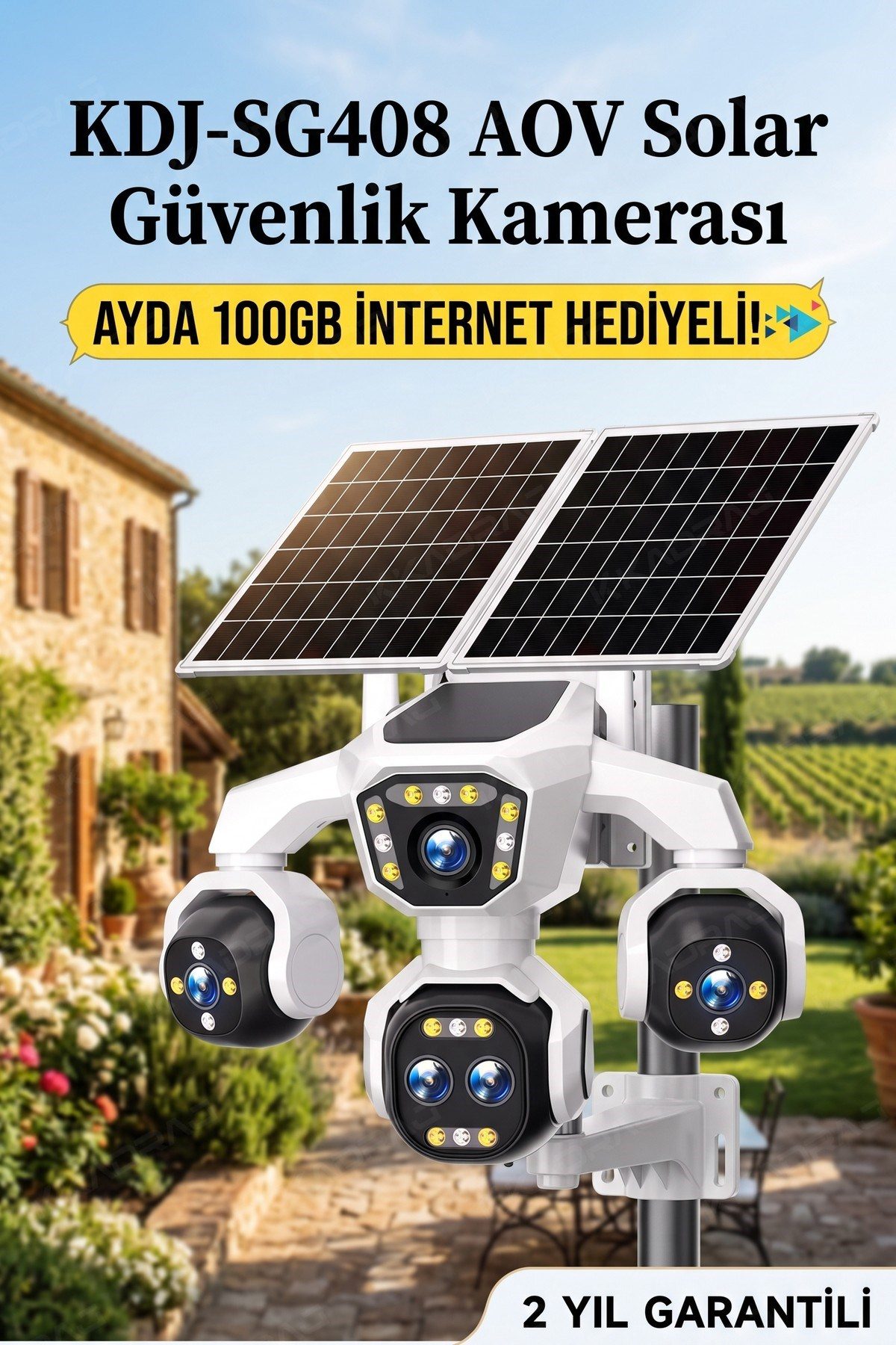 Kadraj 5 Kameralı Güneş Enerjili 18X Optik Zoom Solar Panelli Profesyonel Dış Mekân Güvenlik Kamerası 100TT