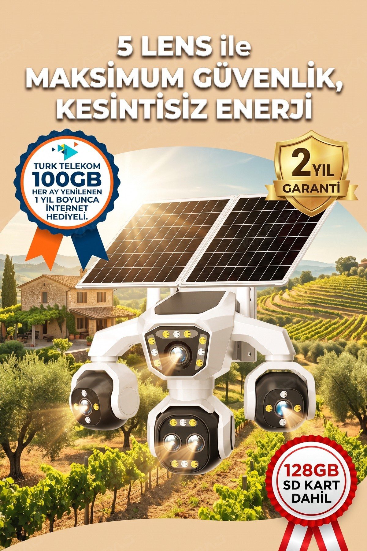 Kadraj 5 Kameralı Güneş Enerjili 18X Optik Zoom Solar Panelli Profesyonel Dış Mekân Güvenlik Kamerası 100TT - görsel 6