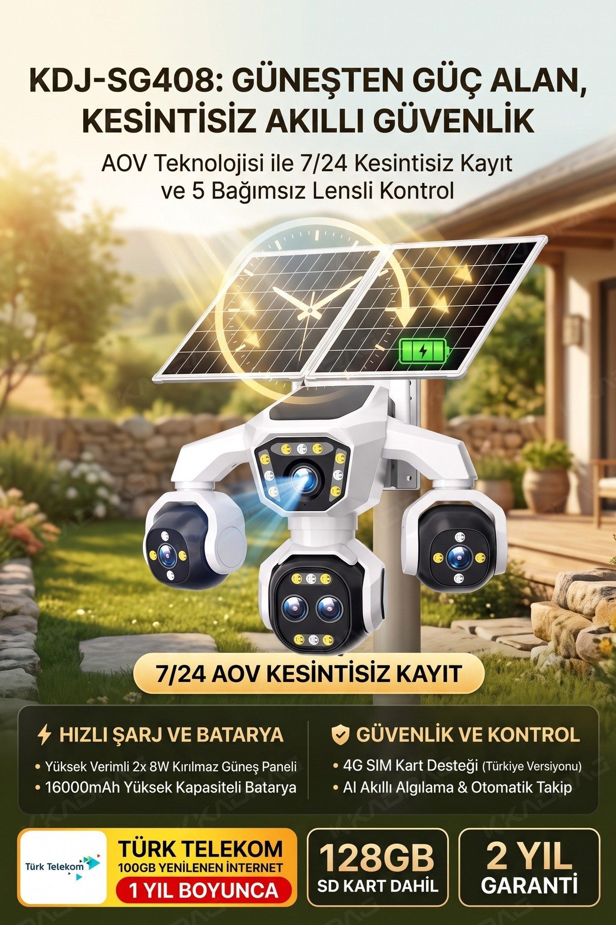 Kadraj 5 Kameralı Güneş Enerjili 18X Optik Zoom Solar Panelli Profesyonel Dış Mekân Güvenlik Kamerası 100TT - görsel 13