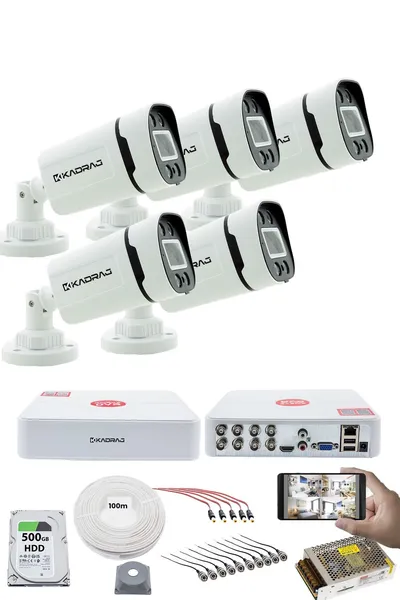 Kadraj 5 KAMERALI GÜVENLİK KAMERASI SETİ - GECE RENKLİ 5MP SONY SECULENS, 1080P FULL HD AHD, 4 WARM LED, COLORVU - V1