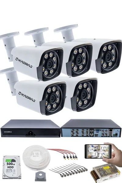 Kadraj 5 KAMERALI SET - 5MP Sony SecuLensli 1080P Full HD AHD,8 Ultra Warm LED, Gece Renkli, Colorvu Teknolojisi, Metal Aluminyum Kasa