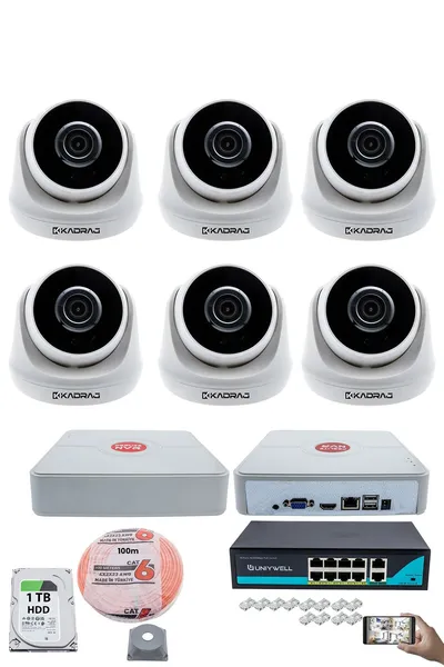 Kadraj 6 Kameralı IP Dome Güvenlik Kamerası Seti | 4MP Ultra HD, 30m Gece Görüş, Ses Alma, Uzaktan İzleme
