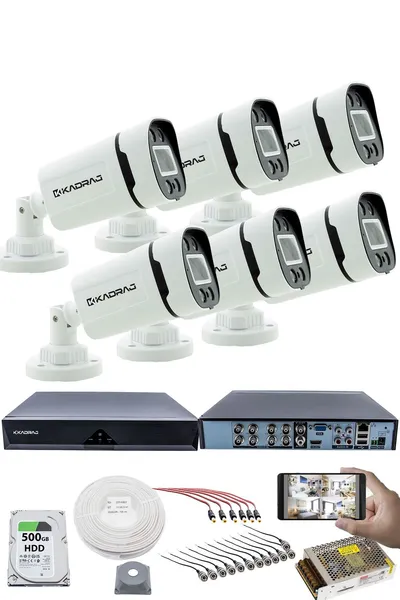 Kadraj 6 Kameralı Set 5MP Sony SecuLensli 1080P, 4 Warm LED, Gece Renkli, Full HD AHD Güvenlik Kamerası Seti, ColorVu, Plastik Kasa