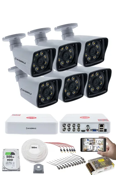 Kadraj 6'LI GÜVENLİK KAMERASI SETİ - 5MP Sony SecuLensli 1080p Full HD AHD, 8 Ultra Warm LED, Gece Renkli, V1