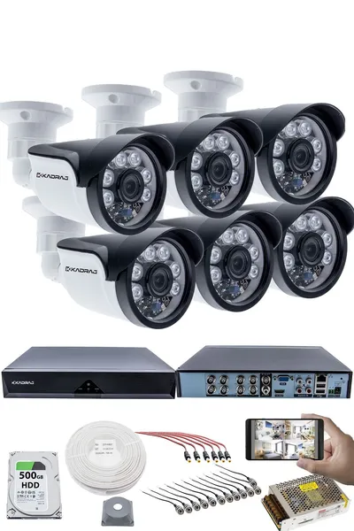 Kadraj 6'lı Kamera Seti 5MP Sony SecuLensli 1080p, 6 Atom LED, Full HD AHD Güvenlik Kamerası Seti , Gece Görüşlü, IP66 Plastik Kasa