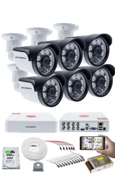 Kadraj 6'lı Kamera Seti 5MP Sony SecuLensli 1080p, 6 Atom LED, Full HD AHD Güvenlik Kamerası Seti , Gece Görüşlü, IP66 , V1
