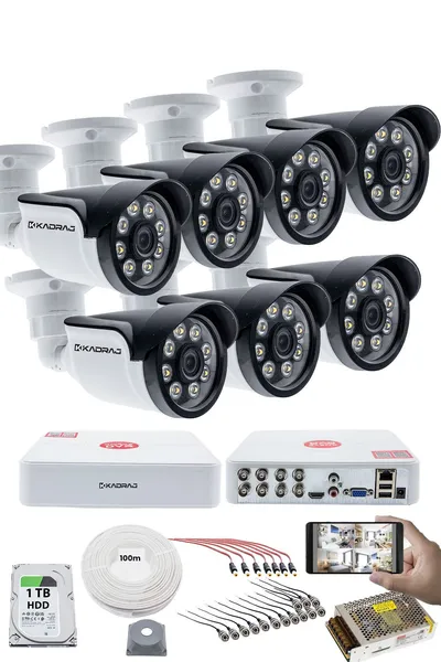 Kadraj 7'LI GÜVENLİK KAMERASI SETİ - 5MP Sony SecuLensli 1080p AHD, 8 Warm LED, Colorvu Gece Renkli Görüş, 1TB Disk,V1