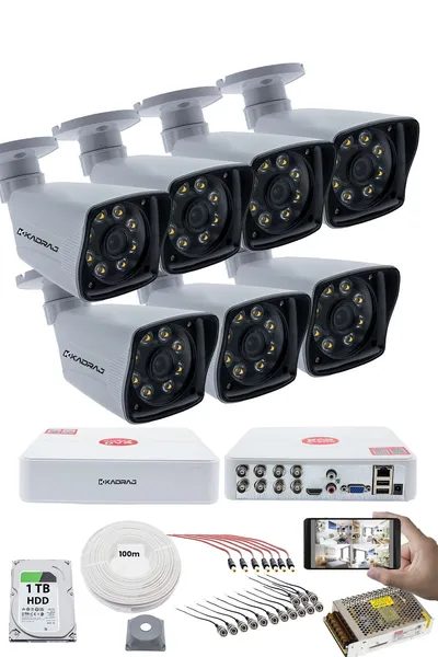 Kadraj 7'LI GÜVENLİK KAMERASI SETİ - 5MP Sony SecuLensli 1080p Full HD AHD, 8 Ultra Warm LED, Gece Renkli , V1