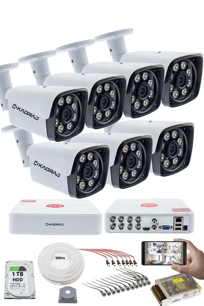 Kadraj 7'LI GÜVENLİK KAMERASI SETİ - 5MP Sony SecuLensli 1080P Full HD AHD, 8 Ultra Warm LED, Gece Renkli Görüşlü, Colorvu Teknolojisi, Metal Kasa , V1