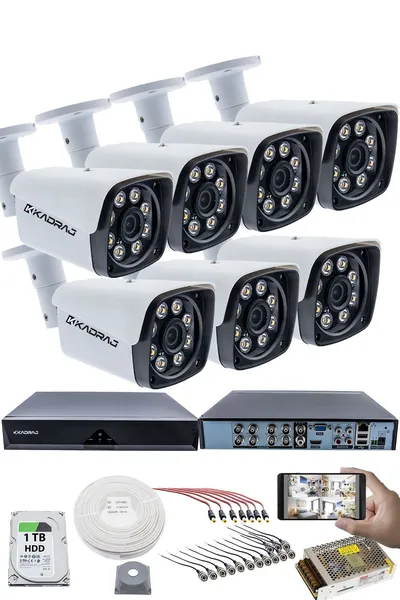 Kadraj 7'LI GÜVENLİK KAMERASI SETİ - 5MP Sony SecuLensli 1080P Full HD AHD, 8 Ultra Warm LED, Gece Renkli Görüşlü, Colorvu Teknolojisi, Metal Aluminyum Kasa