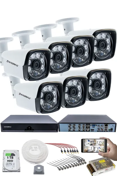 Kadraj 7'LI KAMERA SETİ - 5MP Sony SecuLensli 1080P Full HD, 6 Atom LED, AHD Güvenlik Kamerası Seti, Gece Görüşlü, Metal Kasa