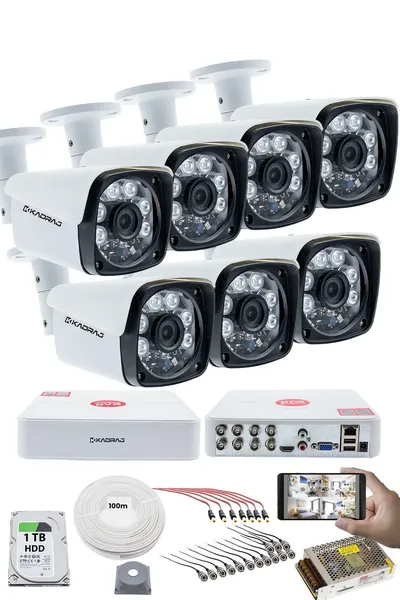 Kadraj 7'LI KAMERA SETİ - 5MP Sony SecuLensli 1080P Full HD, 6 Atom LED, AHD Güvenlik Kamerası Seti, Gece Görüşlü, Metal Kasa,V1