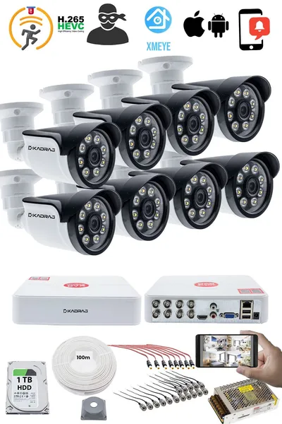 Kadraj 8 KAMERALI GÜVENLİK KAMERASI SETİ - 5MP Sony SecuLensli 1080P AHD, 8 Warm LED, Colorvu Gece Renkli Görüş, V1