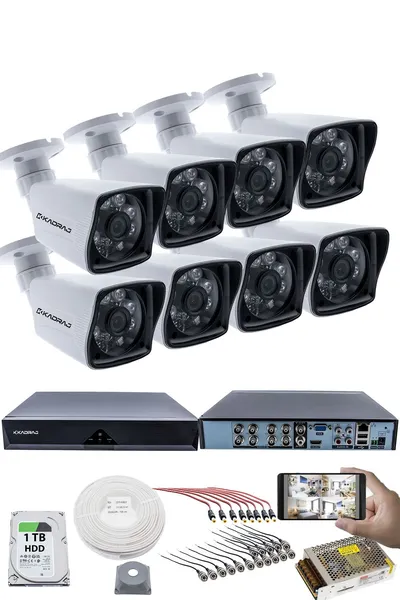 Kadraj 8 KAMERALI GÜVENLİK KAMERASI SETİ - 5MP Sony SecuLensli 1080P Full HD AHD, 6 Atom LED, Gece Görüşlü, IP66 Su Geçirmez, Plastik Kasa