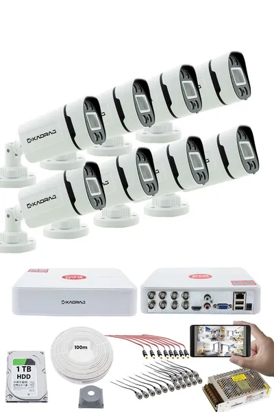 Kadraj 8'li Kamera Seti - 5MP Sony SecuLensli 1080P, 4 Warm LED, Gece Renkli, Full HD AHD Güvenlik Kamerası Seti, ColorVu, Plastik Kasa, Yüz Tanıma, V1