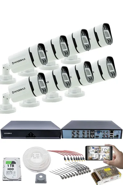 Kadraj 8'li Kamera Seti - 5MP Sony SecuLensli 1080P, 4 Warm LED, Gece Renkli, Full HD AHD Güvenlik Kamerası Seti, ColorVu, Plastik Kasa, Yüz Tanıma