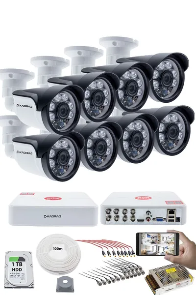 Kadraj 8'li Kamera Seti - 5MP Sony SecuLensli 1080P, 6 Atom LED, Full HD AHD Güvenlik Kamerası Seti, Gece Görüşlü, IP66 ,V1