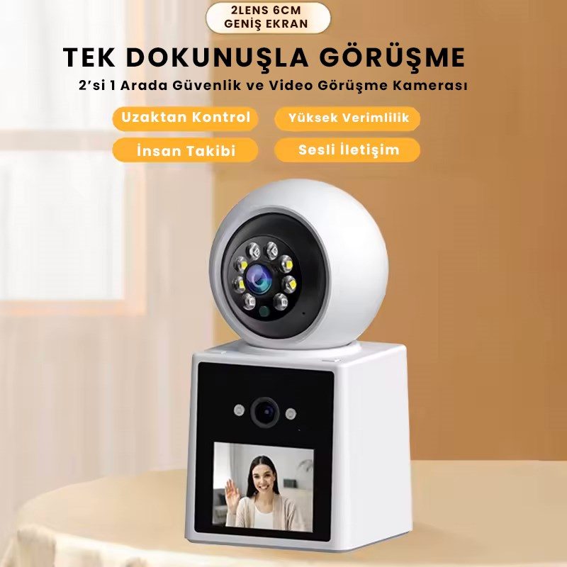 Kadraj Çift Lensli 6MP, Wi-Fi Panorama Bebek Kamerası - Video Görüşme, İç Mekan Mini Kamera, Renkli Gece Görüşü