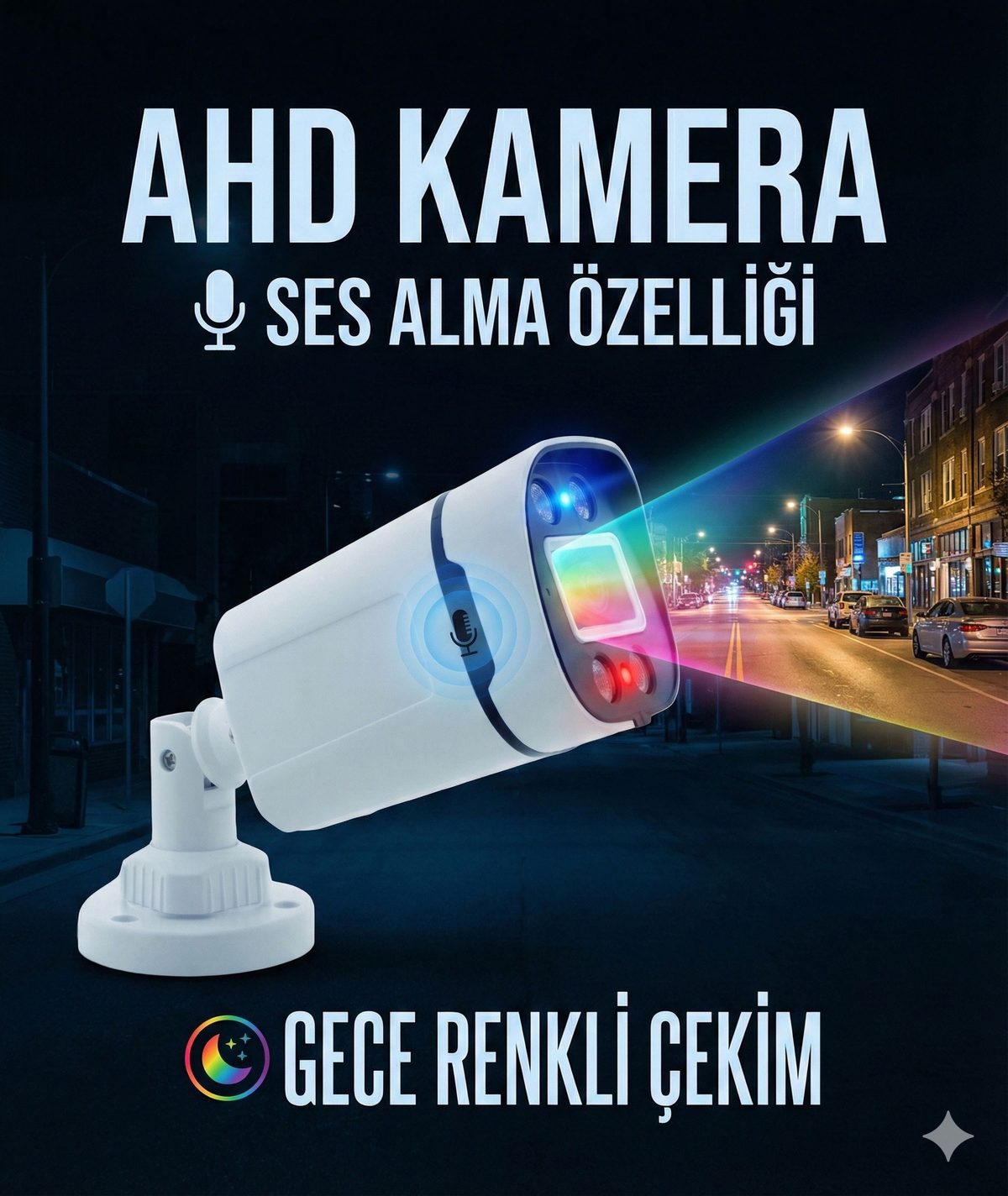 Kadraj Kadraj - Gece Renkli - SESLI 5MP Sony Seculensli 1080p Full HD AHD Güvenlik Kamerası - 4X Ultra Warm LED Colorvu - Plastik Kasa