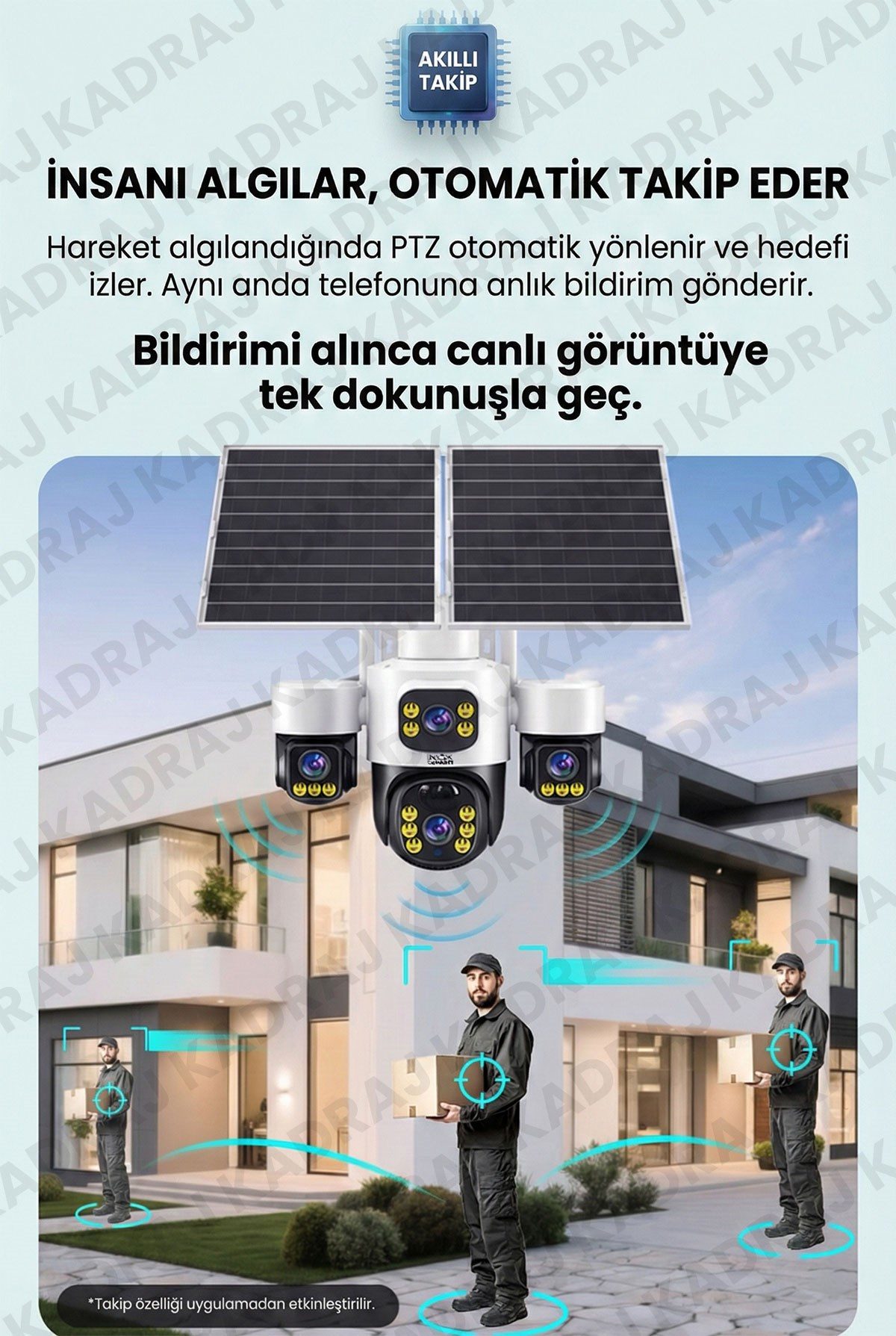 Kadraj Sim Kartlı, 4 Kameralı , Güneş Enerjili, Solar Panelli Kamera, 180GB TURKCELL Yıllık Hat, 128GB SD Kart, 16000mah - görsel 5