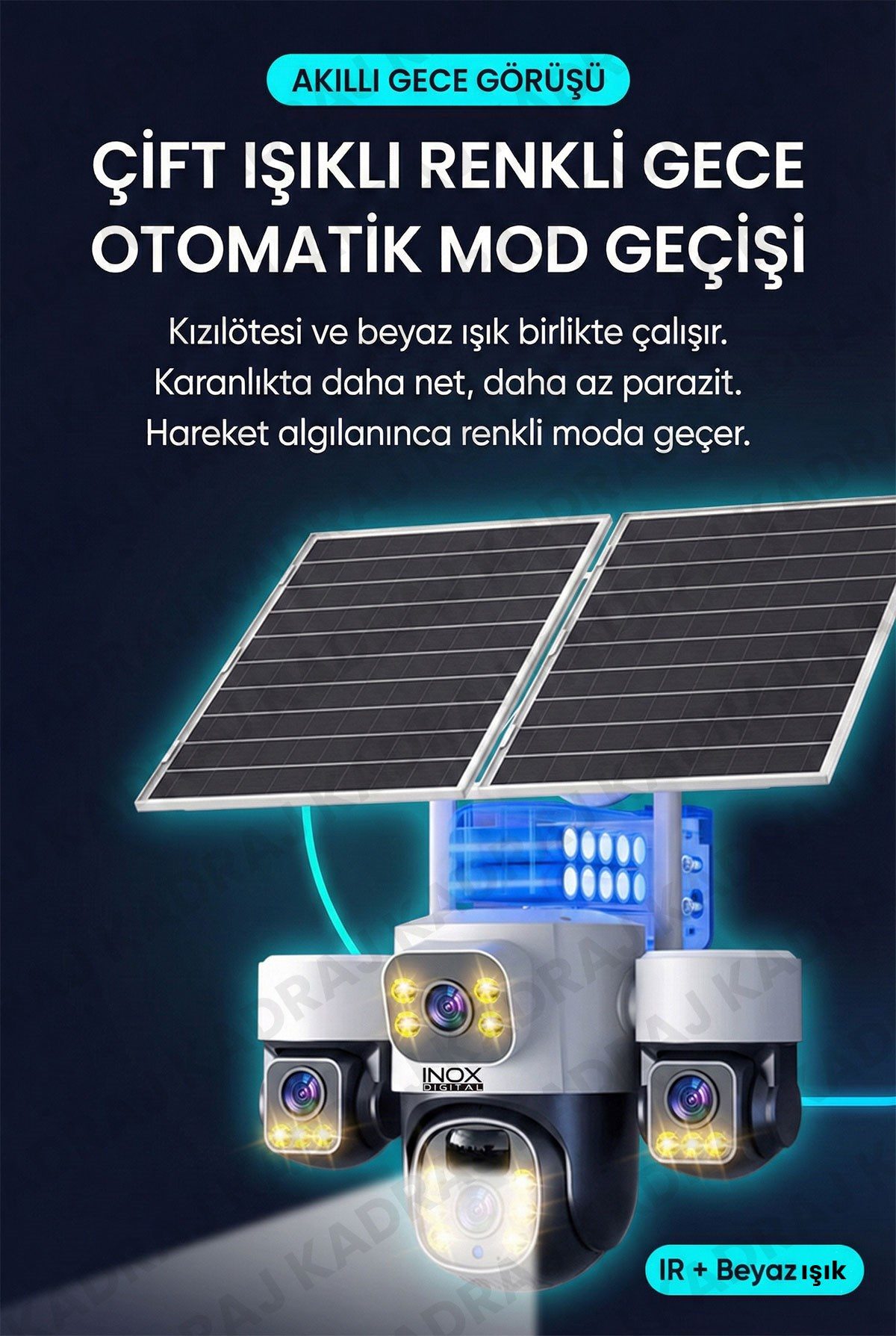 Kadraj Sim Kartlı, 4 Kameralı , Güneş Enerjili, Solar Panelli Kamera, 180GB TURKCELL Yıllık Hat, 128GB SD Kart, 16000mah - görsel 6