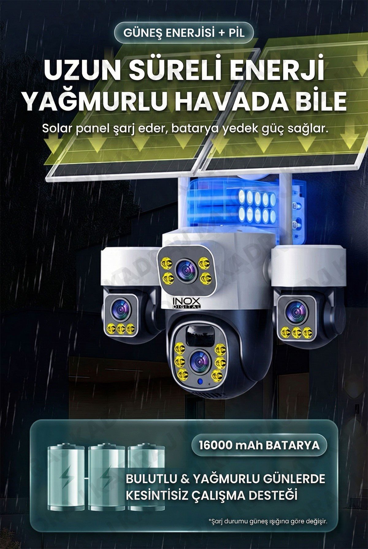 Kadraj Sim Kartlı, 4 Kameralı , Güneş Enerjili, Solar Panelli Kamera, 180GB TURKCELL Yıllık Hat, 128GB SD Kart, 16000mah - görsel 8