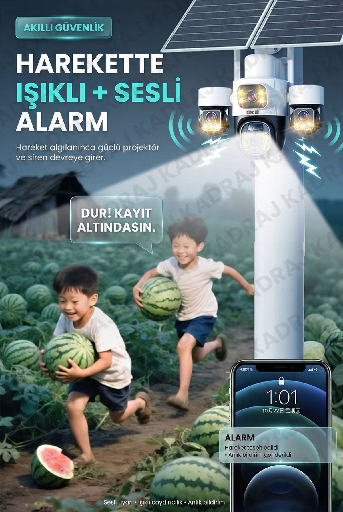 Kadraj Sim Kartlı, 4 Kameralı , Güneş Enerjili, Solar Panelli Kamera, 180GB TURKCELL Yıllık Hat, 128GB SD Kart, 16000mah - görsel 3