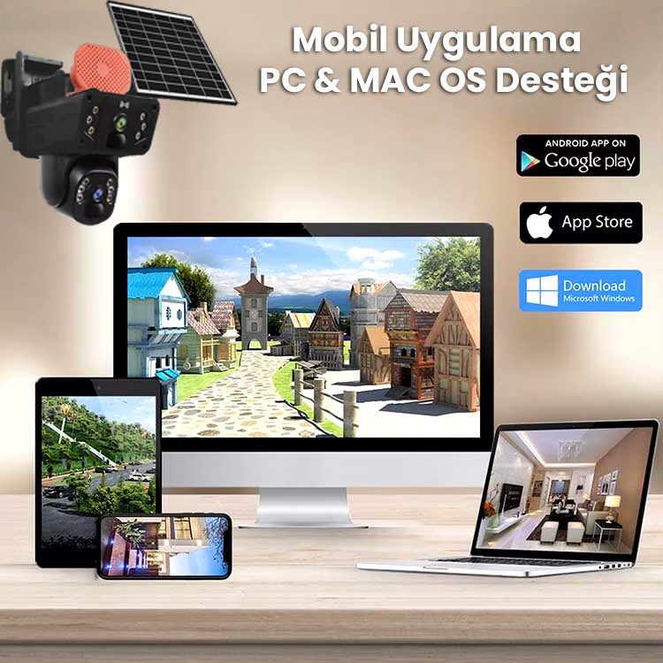 Kadraj Solar Panelli, Güneş Enerjili, SIM Kartlı 4G, 6MP Çift Lensli PTZ Güvenlik Kamerası – Hareket Algılama 128 GB SD Kart Hediyeli - görsel 5