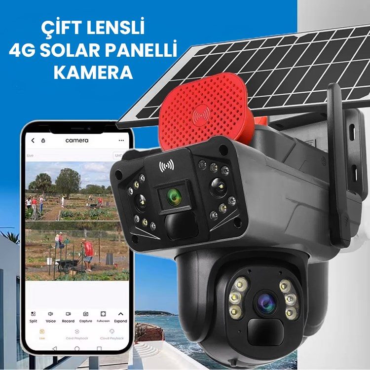 Kadraj Solar Panelli, Güneş Enerjili, SIM Kartlı 4G, 6MP Çift Lensli PTZ Güvenlik Kamerası – Hareket Algılama 128 GB SD Kart Hediyeli - görsel 2