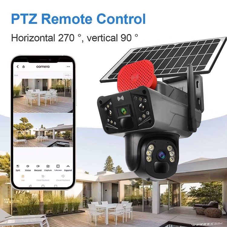 Kadraj Solar Panelli, Güneş Enerjili, SIM Kartlı 4G, 6MP Çift Lensli PTZ Güvenlik Kamerası – Hareket Algılama 128 GB SD Kart Hediyeli - görsel 4