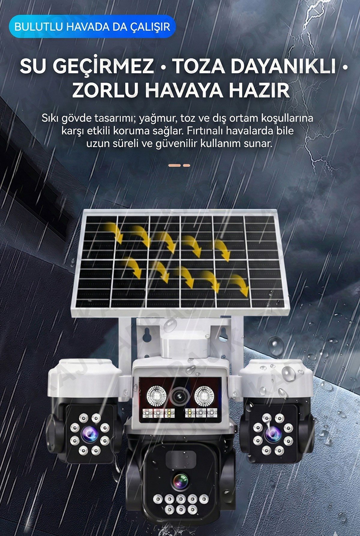 Kadraj Solar Panelli + WIFI Kamera, Dahili Batarya , 3 LENS, Polis Çakarı, Sesli Alarm, 2 Yönlü Konuşma, Anlık Bildirim - görsel 3