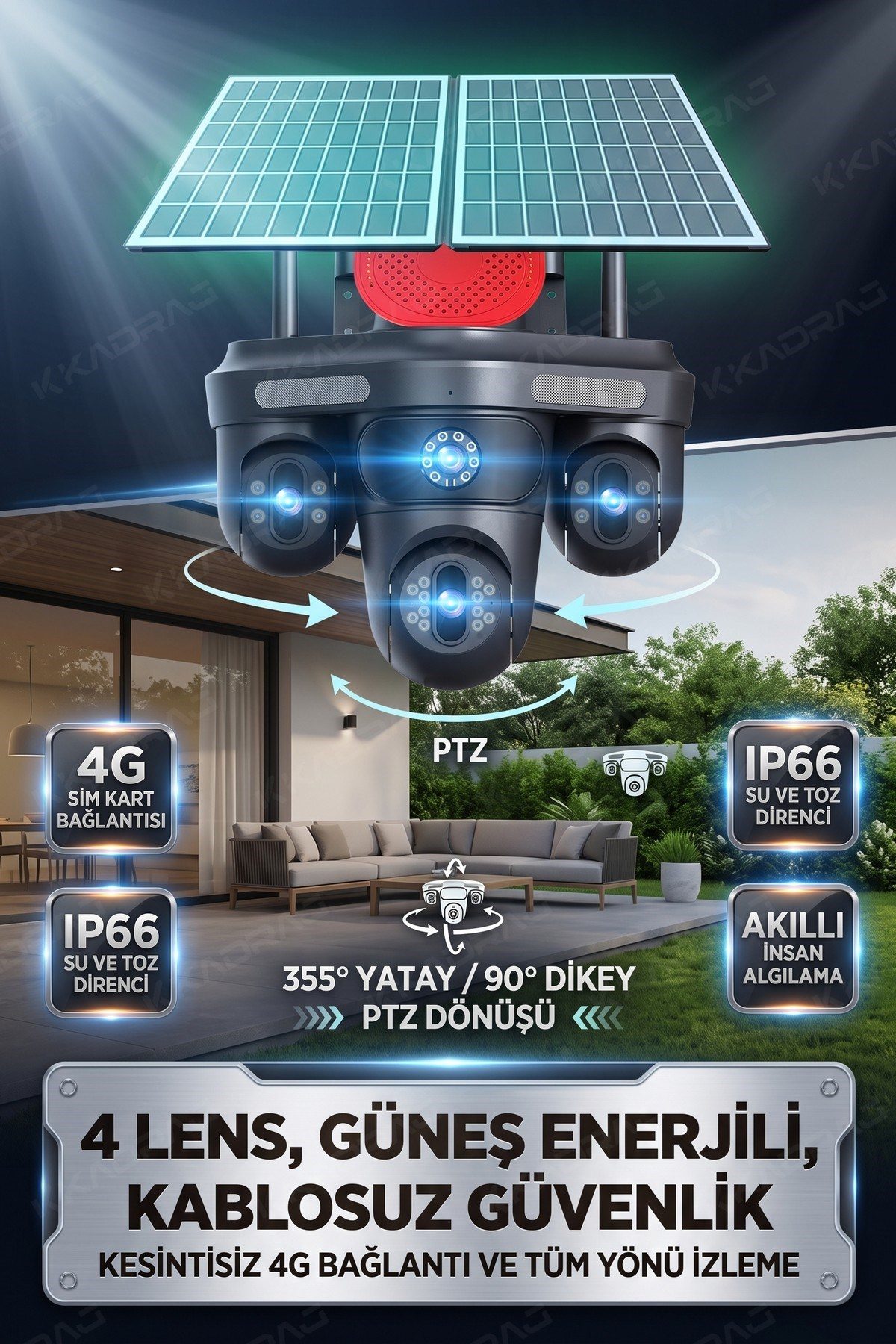 Kadraj X99 4 Lens + 3 Hareketli Otomatik PZT Kamera, 4G - E-Sim Destekli, 20MP, 20.000 Mah Batarya , AI - görsel 11