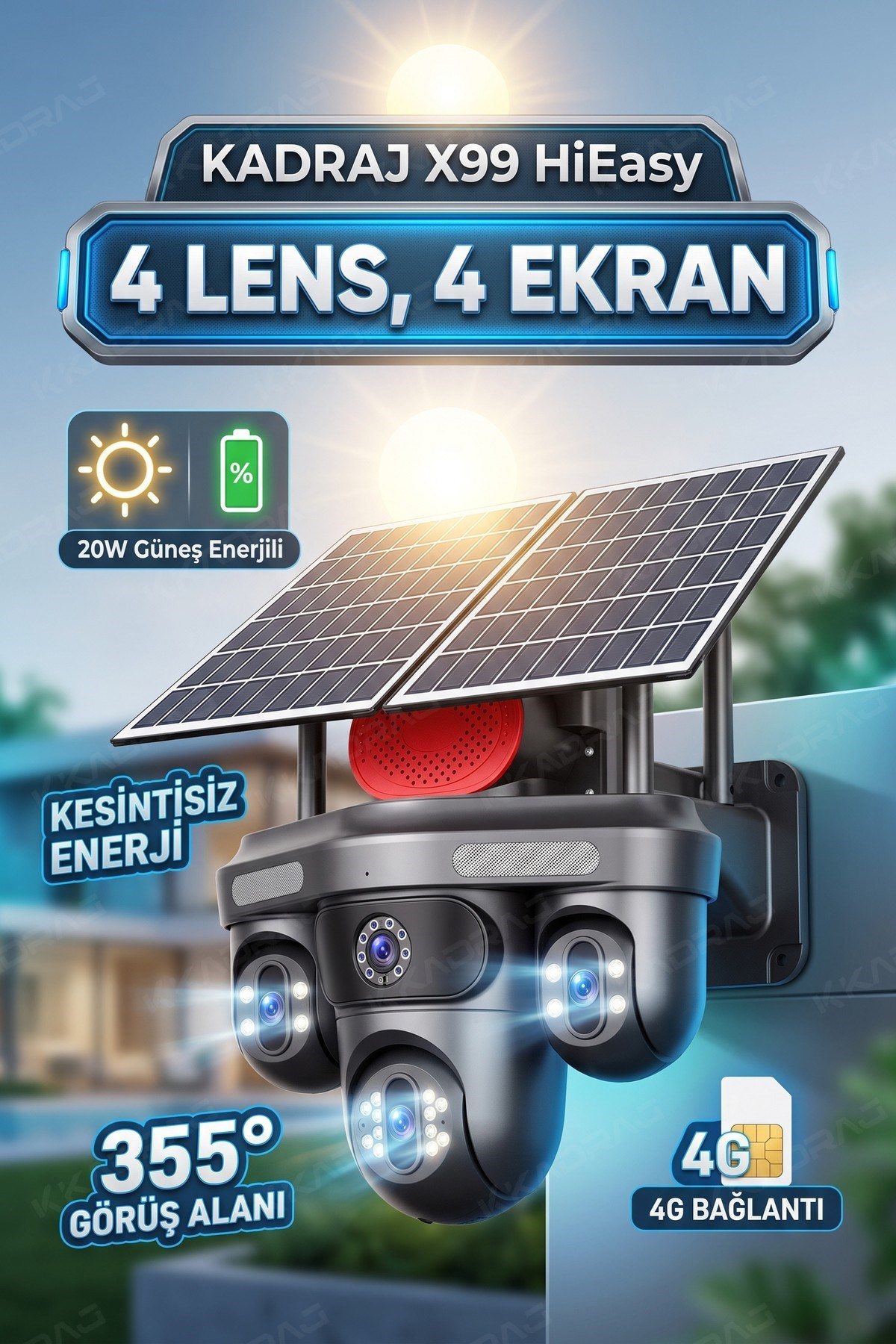 Kadraj X99 4 Lens + 3 Hareketli Otomatik PZT Kamera, 4G - E-Sim Destekli, 20MP, 20.000 Mah Batarya , AI - görsel 12